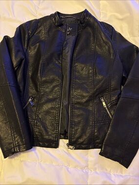 Black Faux Leather Moto Jacket new